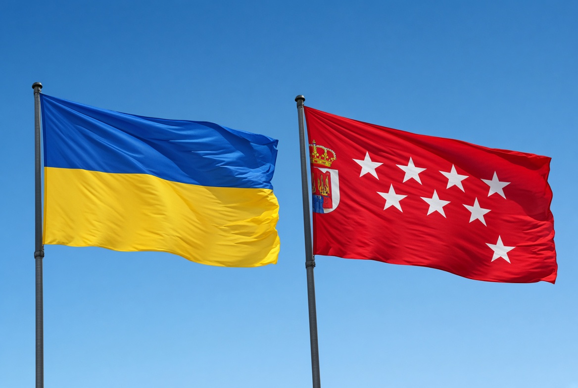 Banderas de Ucrania y Madrid